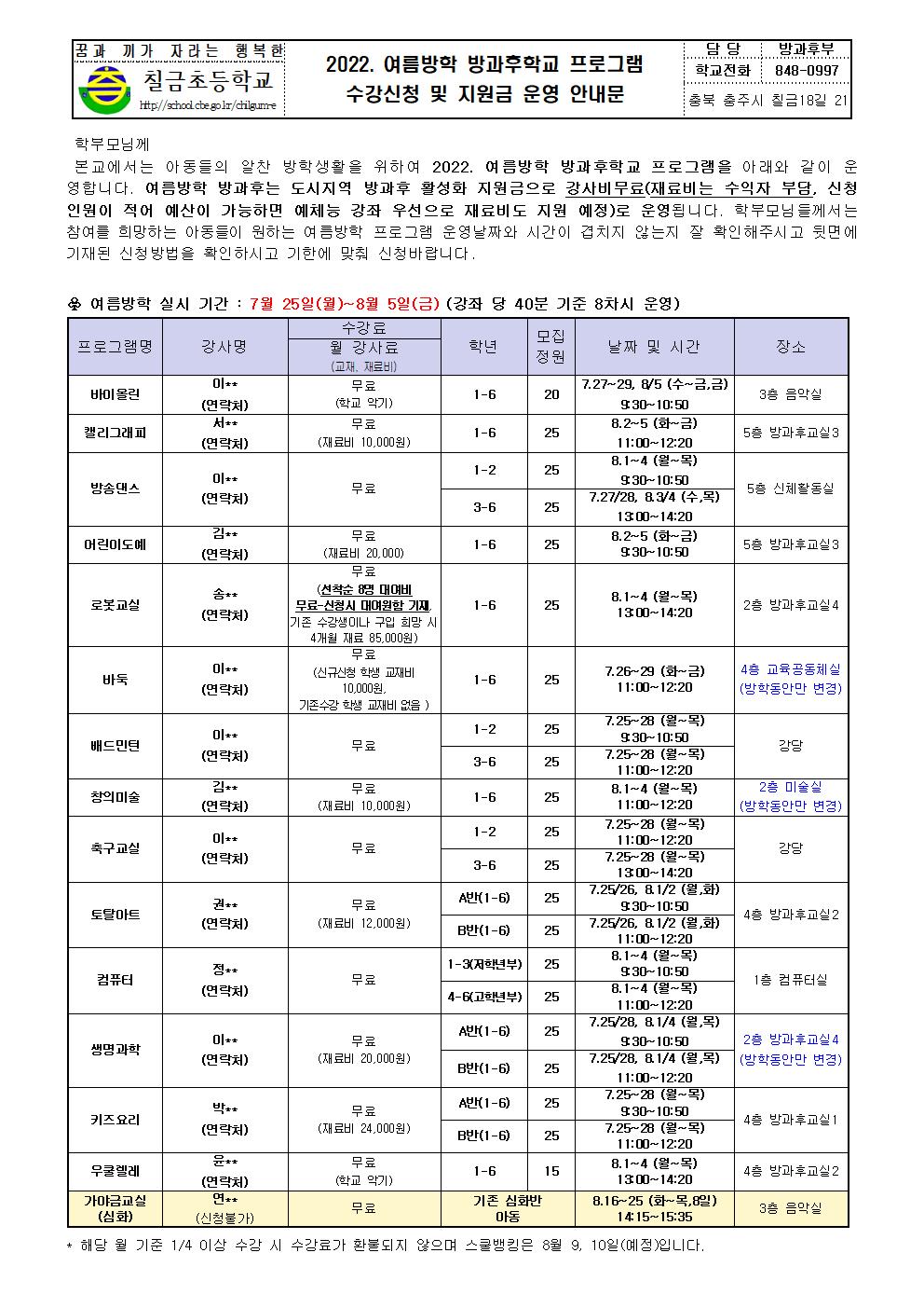 2022. 여름방학 방과후학교 프로그램 안내장 및 신청서001