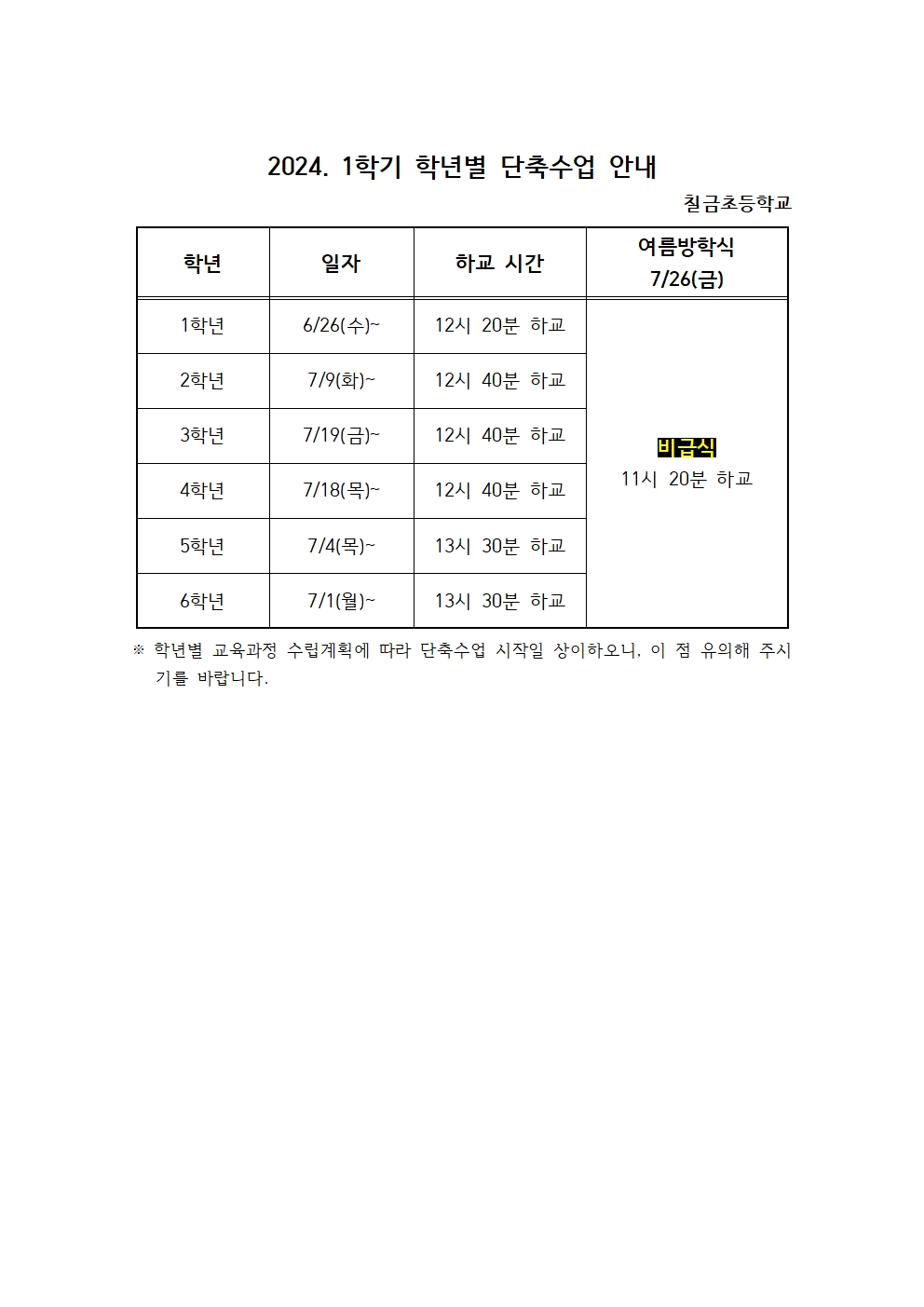 2024. 1학기 단축수업 안내001